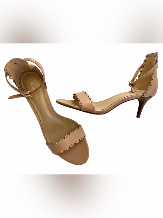 Coach Shoes - Coach Blush Pink Leather Scalloped Studded Ankle Strap Heels – Size 6.5B